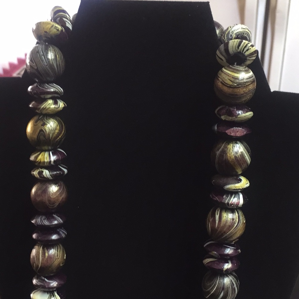 Handmade hand painted wood beads necklace.